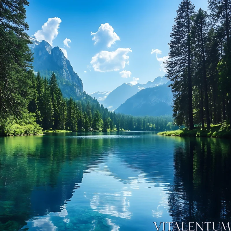 Tranquil Waters and Majestic Mountains AI Image