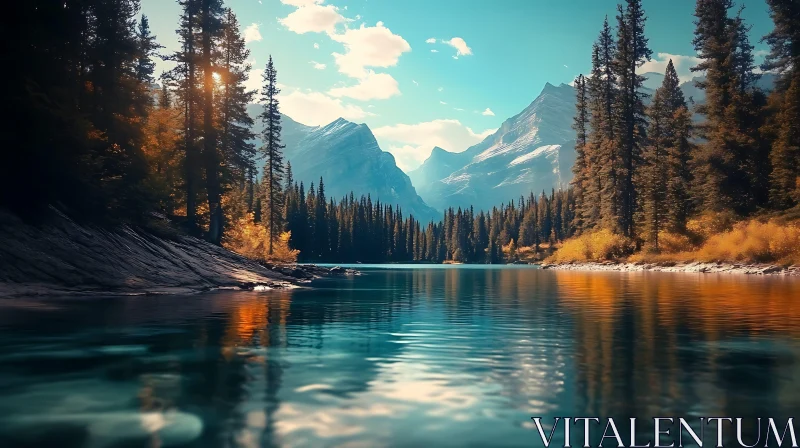 Majestic Lake With Mountain and Forest AI Image