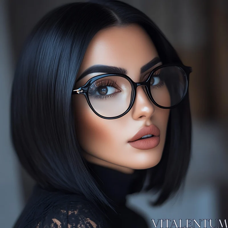 Stylish Woman in Glasses Close-Up AI Image