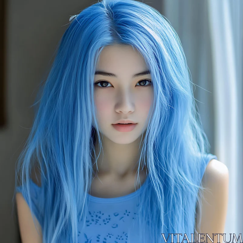 Blue Haired Woman Portrait AI Image