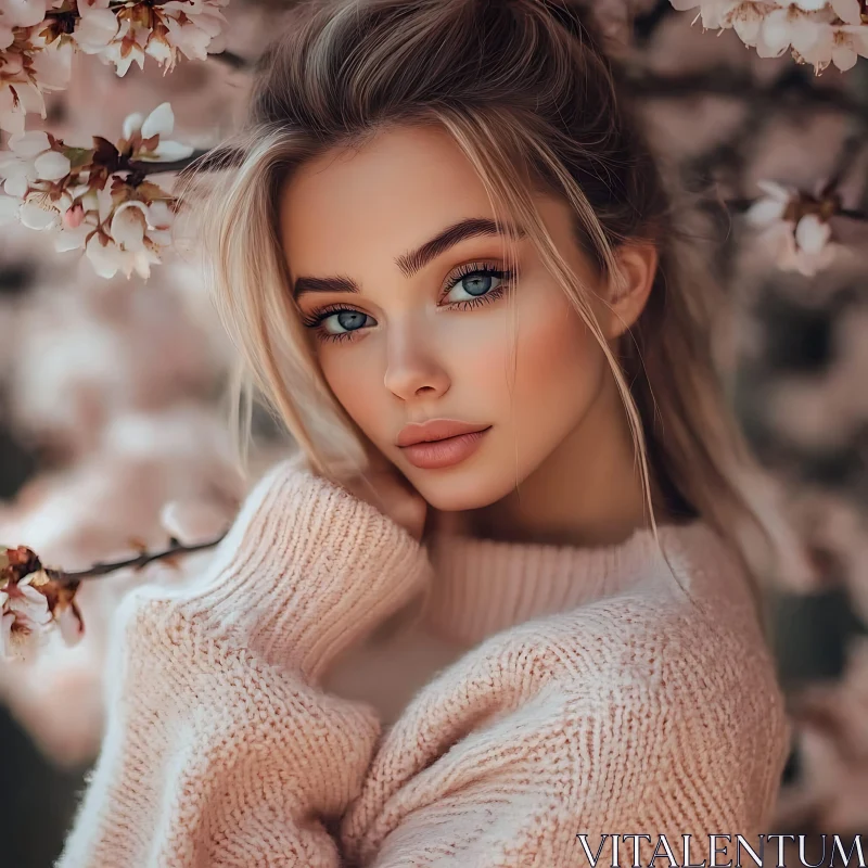 Elegant Spring Portrait of a Young Woman AI Image