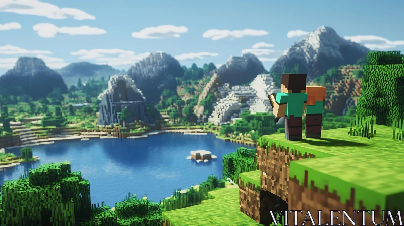 Minecraft Landscape with Characters by Lake AI Image