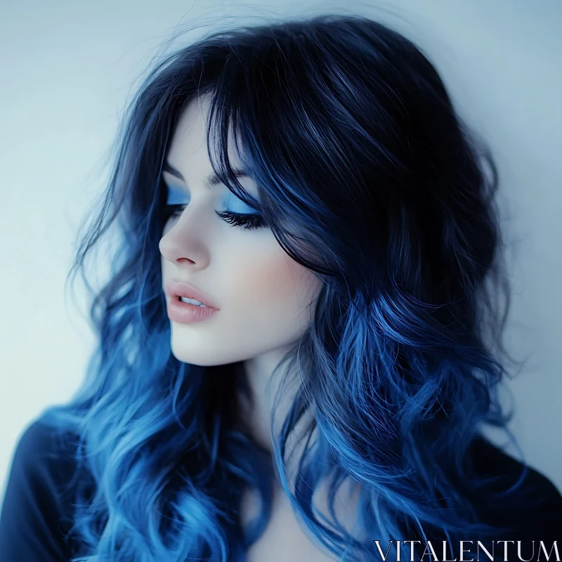 Ethereal Woman with Blue Tones AI Image