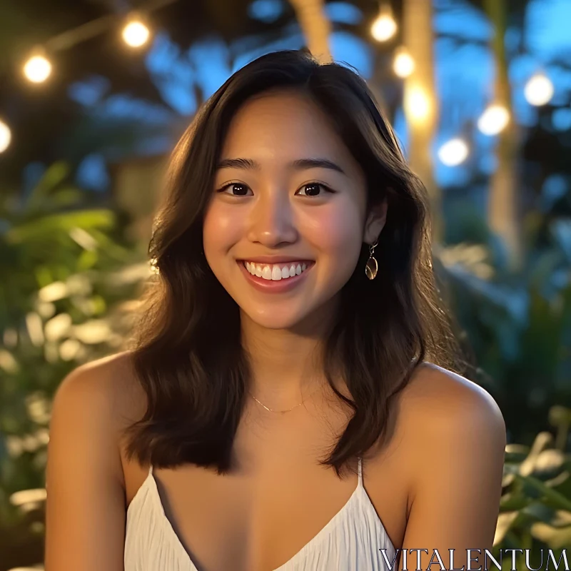 Woman's Portrait in Serene Garden at Dusk AI Image