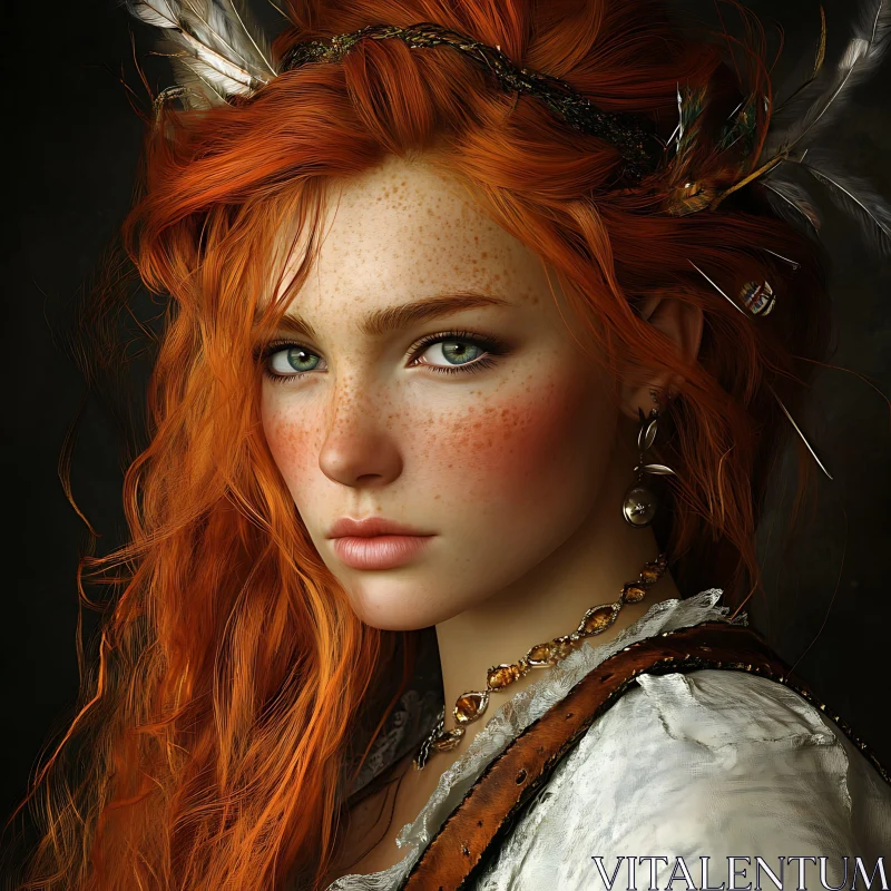 Freckled Redhead Portrait AI Image