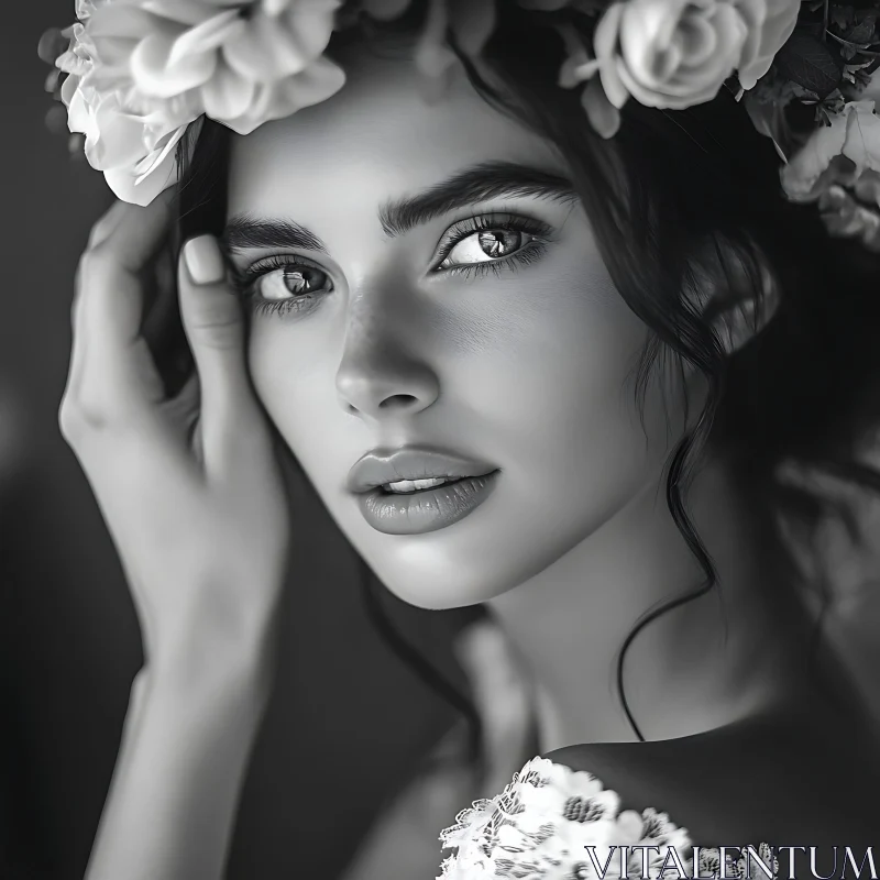 Serene Flower Crown Woman Portrait AI Image