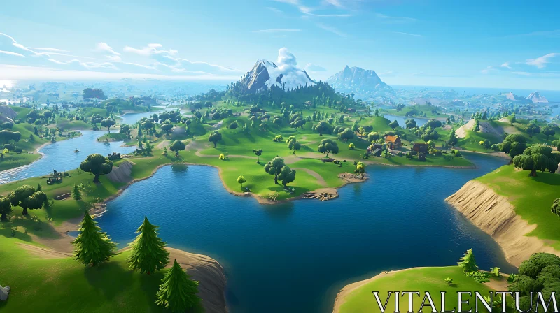 Tranquil Scenic View of Lake and Green Hills AI Image