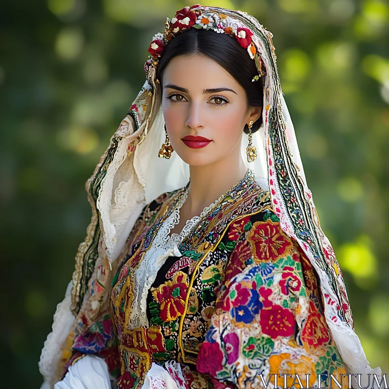 Woman in Traditional Embroidered Dress AI Image