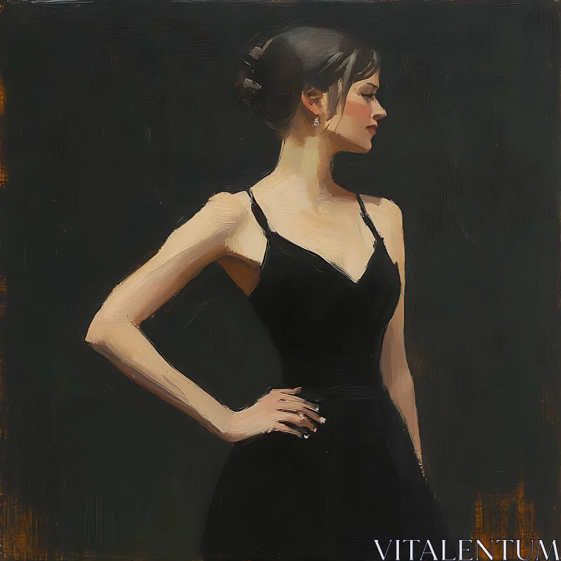 Profile Portrait of Woman in Black Dress AI Image