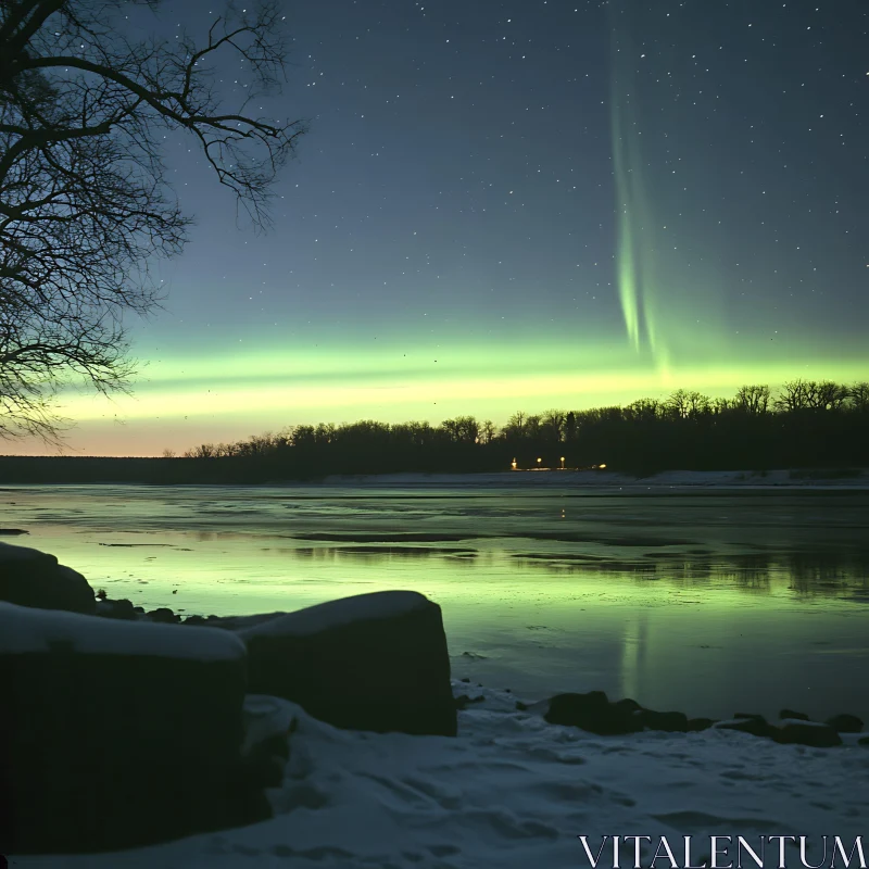 AI ART Stunning Aurora Borealis Over Snowy Lake