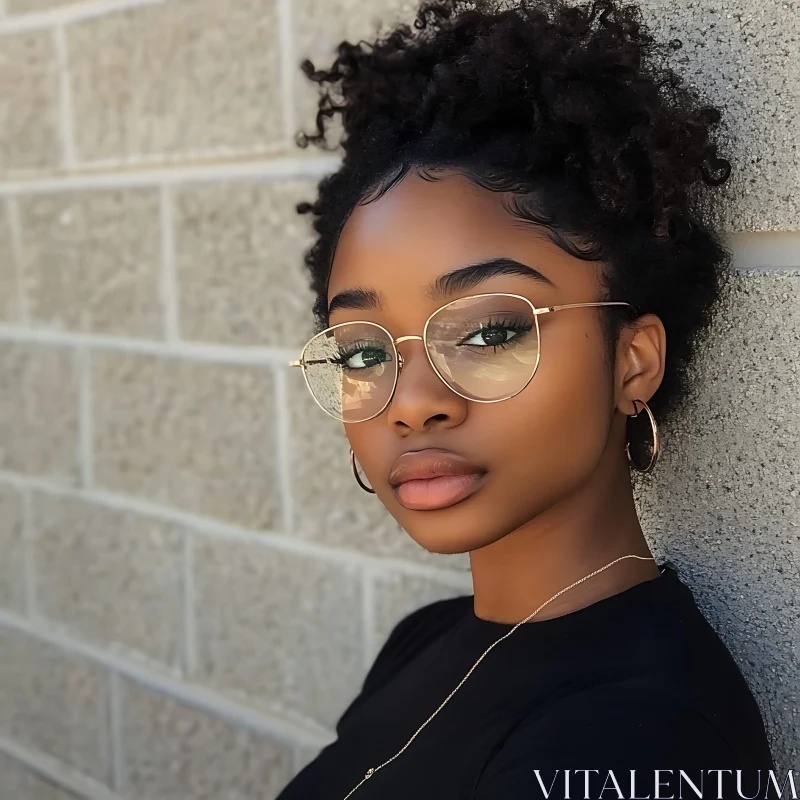 Modern Urban Portrait of Woman with Curly Hair AI Image