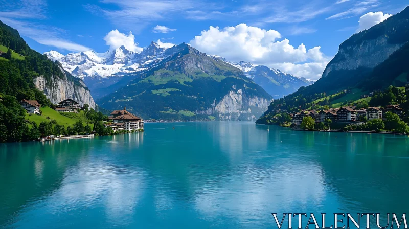 AI ART Peaceful Alpine Lake Surrounded by Peaks