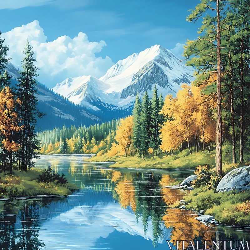 Autumn Lake with Mountain Reflection AI Image