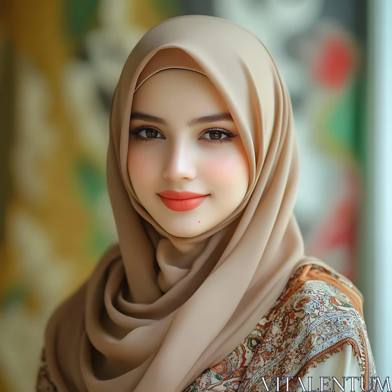 Soft Smile of a Woman in Hijab AI Image