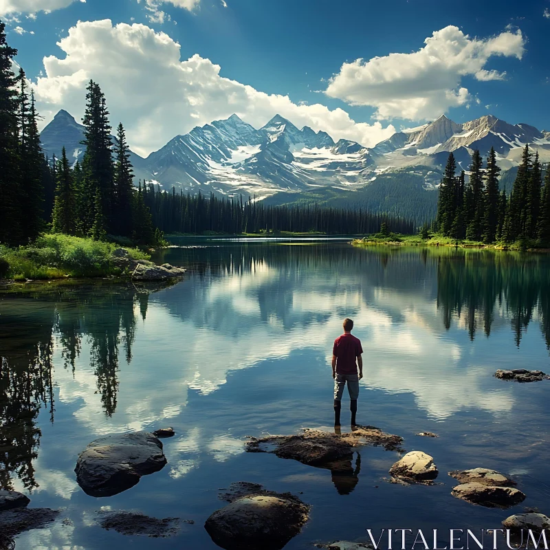 Tranquil Mountain Lake Reflection AI Image