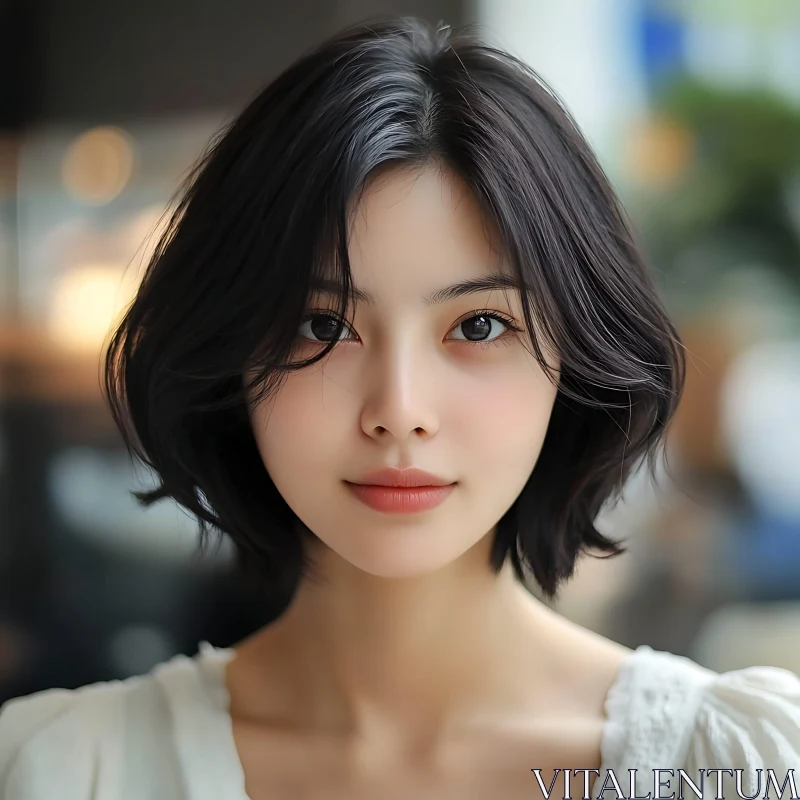 Woman Portrait with Short Hair and Soft Lighting AI Image