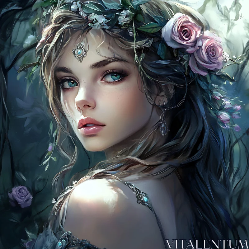 Ethereal Woman Surrounded by Nature AI Image