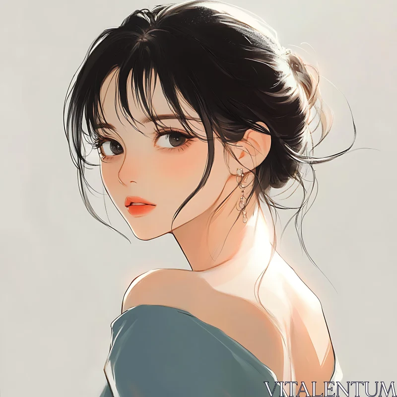 Elegant Anime Woman with Intricate Earrings AI Image