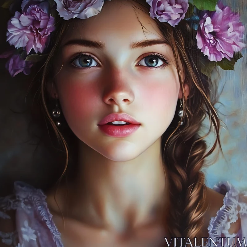 Floral Adorned Woman Portrait AI Image