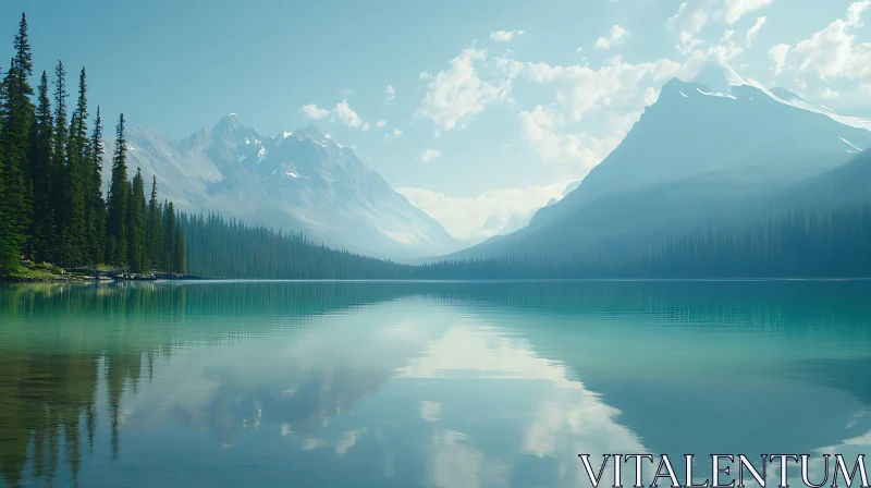 Tranquil Lake and Majestic Mountains AI Image