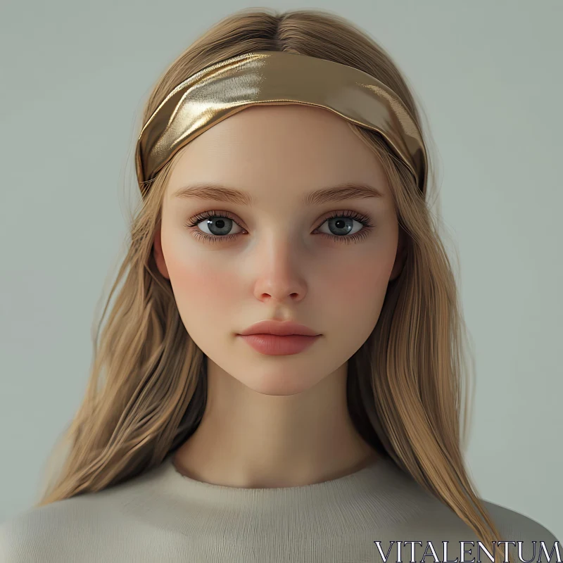 Detailed Portrait of a Woman with Golden Headband AI Image