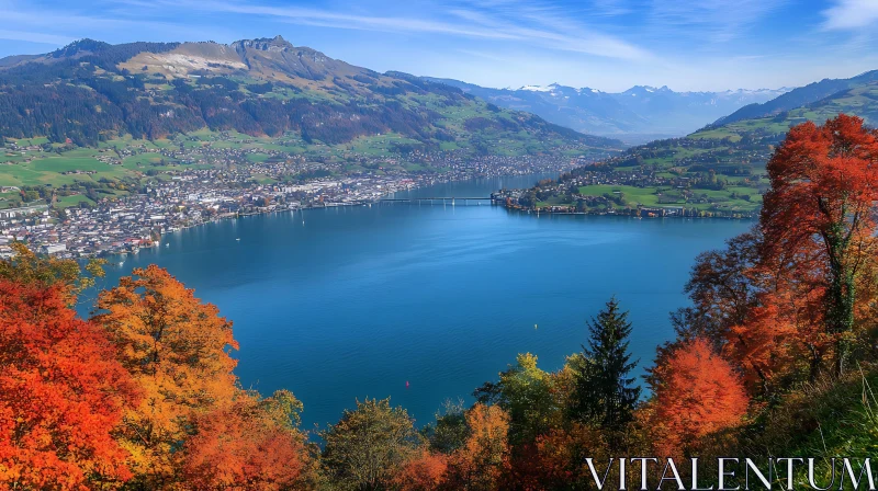 Picturesque Autumn Landscape with Lake and Mountains AI Image