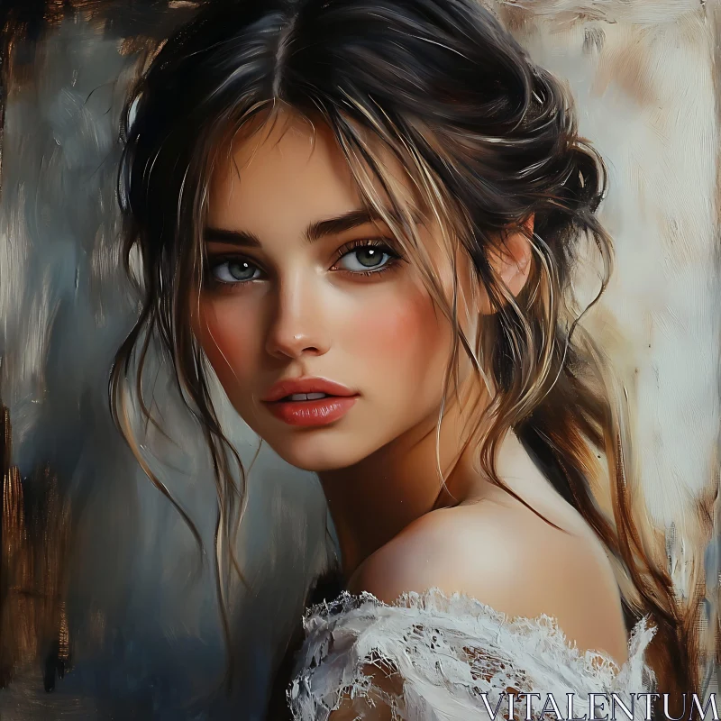 Romantic Portrait of a Woman with Piercing Blue Eyes AI Image