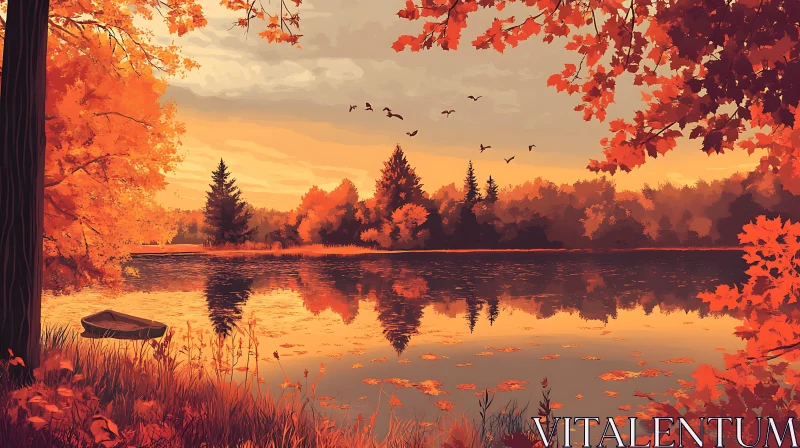 Tranquil Autumnal Lakeside Scene AI Image