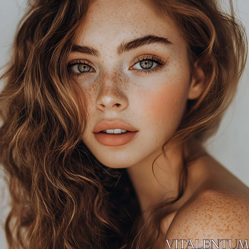 Woman with Freckles and Curly Hair AI Image