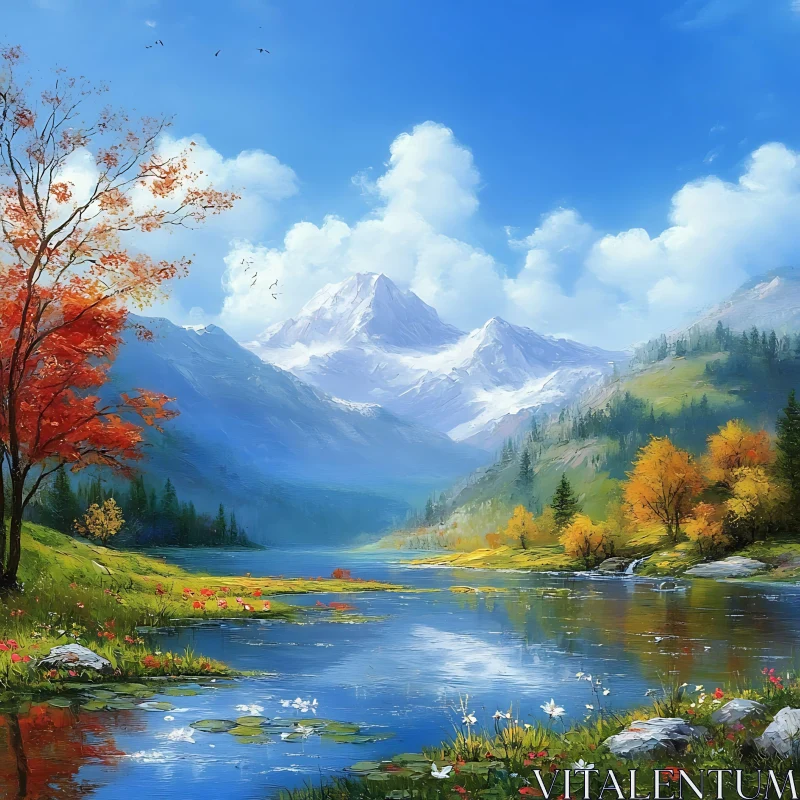 Tranquil Autumnal Mountain Scene AI Image