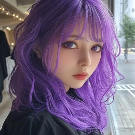 Indoors Portrait of a Woman with Purple Hair