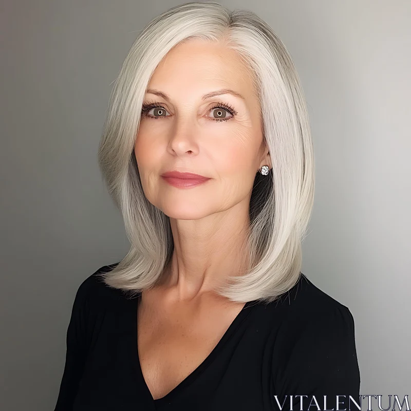 Graceful Older Woman with Grey Hair in Stylish Portrait AI Image