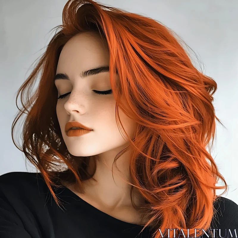 Serene Woman with Red Hair Portrait AI Image