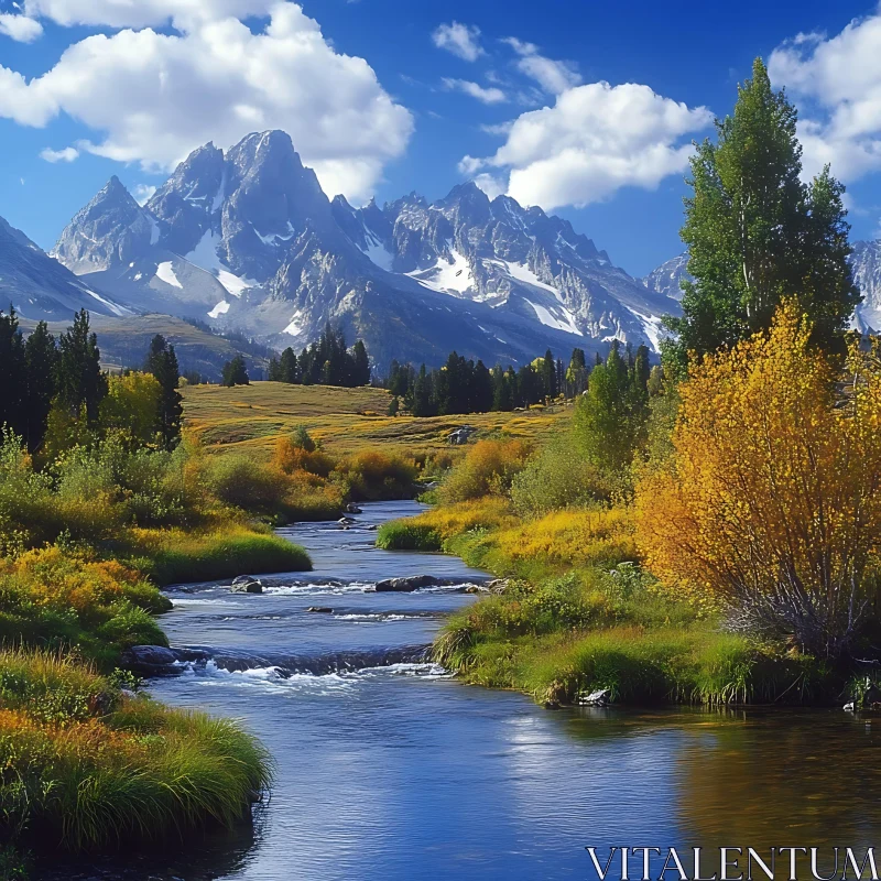 Beautiful Nature Scene with River and Mountains AI Image