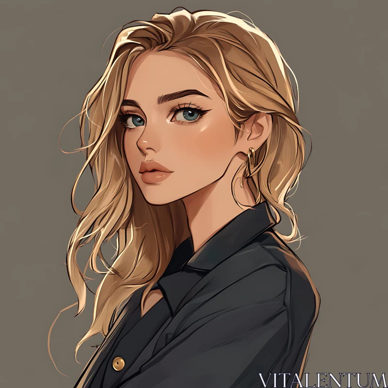 Anime Blonde Woman Portrait AI Image