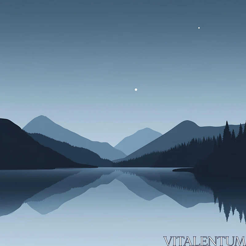 Serene Nighttime Mountain Landscape AI Image