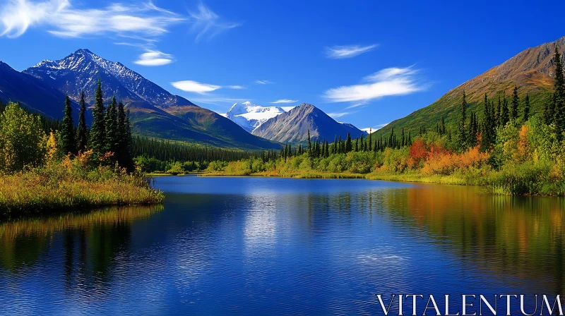 Peaceful Lake Scene with Mountain Reflection AI Image