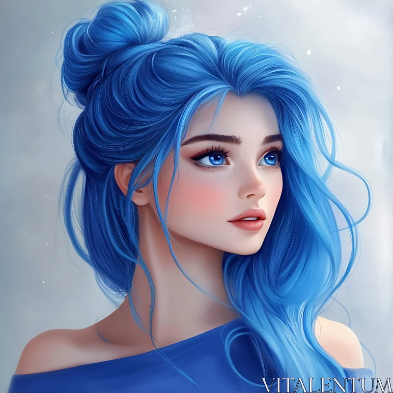 Blue-Haired Beauty Portrait AI Image