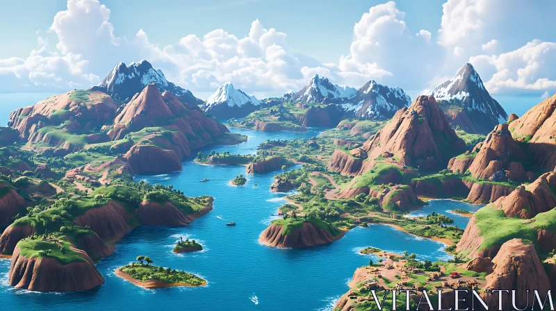 Scenic View of Island with Rocky Mountains and Lush Vegetation AI Image