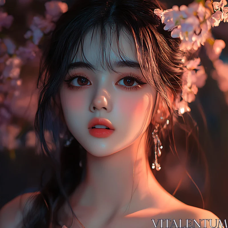 Exquisite Beauty with Blossoms AI Image