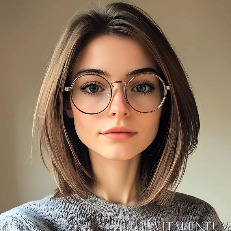 Stylish Woman Wearing Large Glasses AI Image