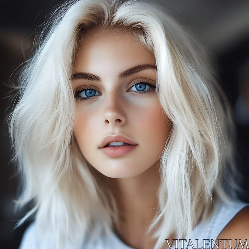 Blonde Hair, Blue Eyed Woman Portrait AI Image