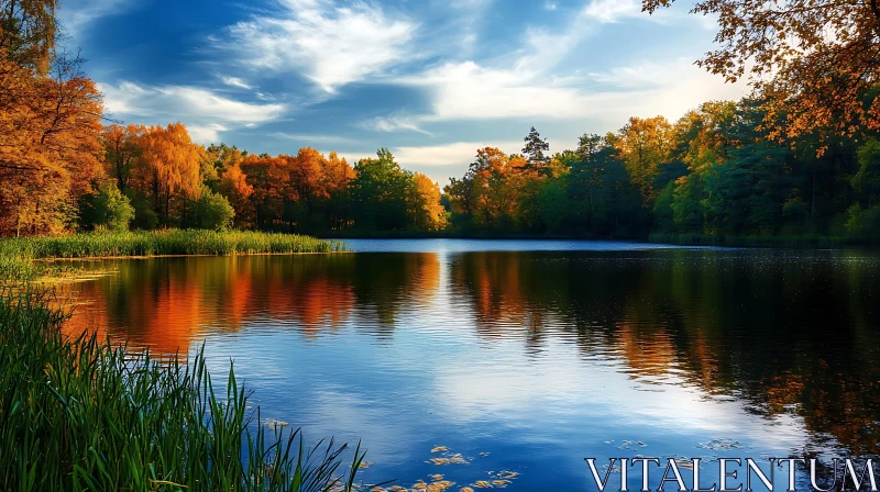 Peaceful Fall Scenery by a Lake AI Image