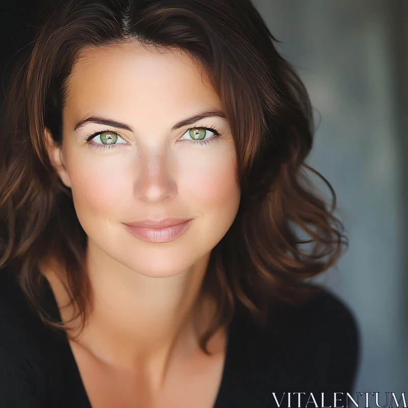 Serene Woman with Green Eyes and Brown Hair AI Image