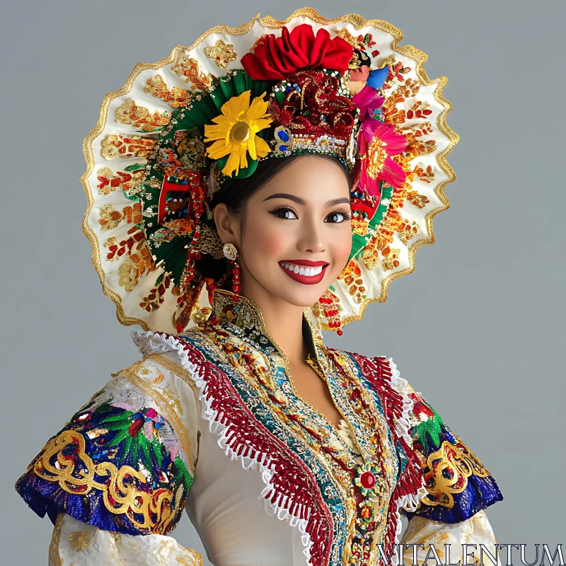 Festive Traditional Costume with Embroidered Patterns AI Image