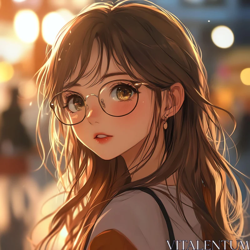 Anime Portrait of Girl with Glasses at Dusk AI Image