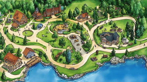 Scenic Park Map with Playgrounds and Lake