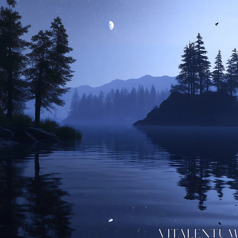 Peaceful Night Scene by the Lake AI Image