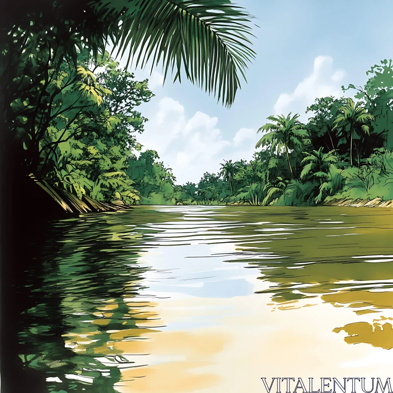 Serene Jungle River Landscape AI Image