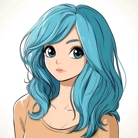 Manga Illustration of Girl with Blue Hair